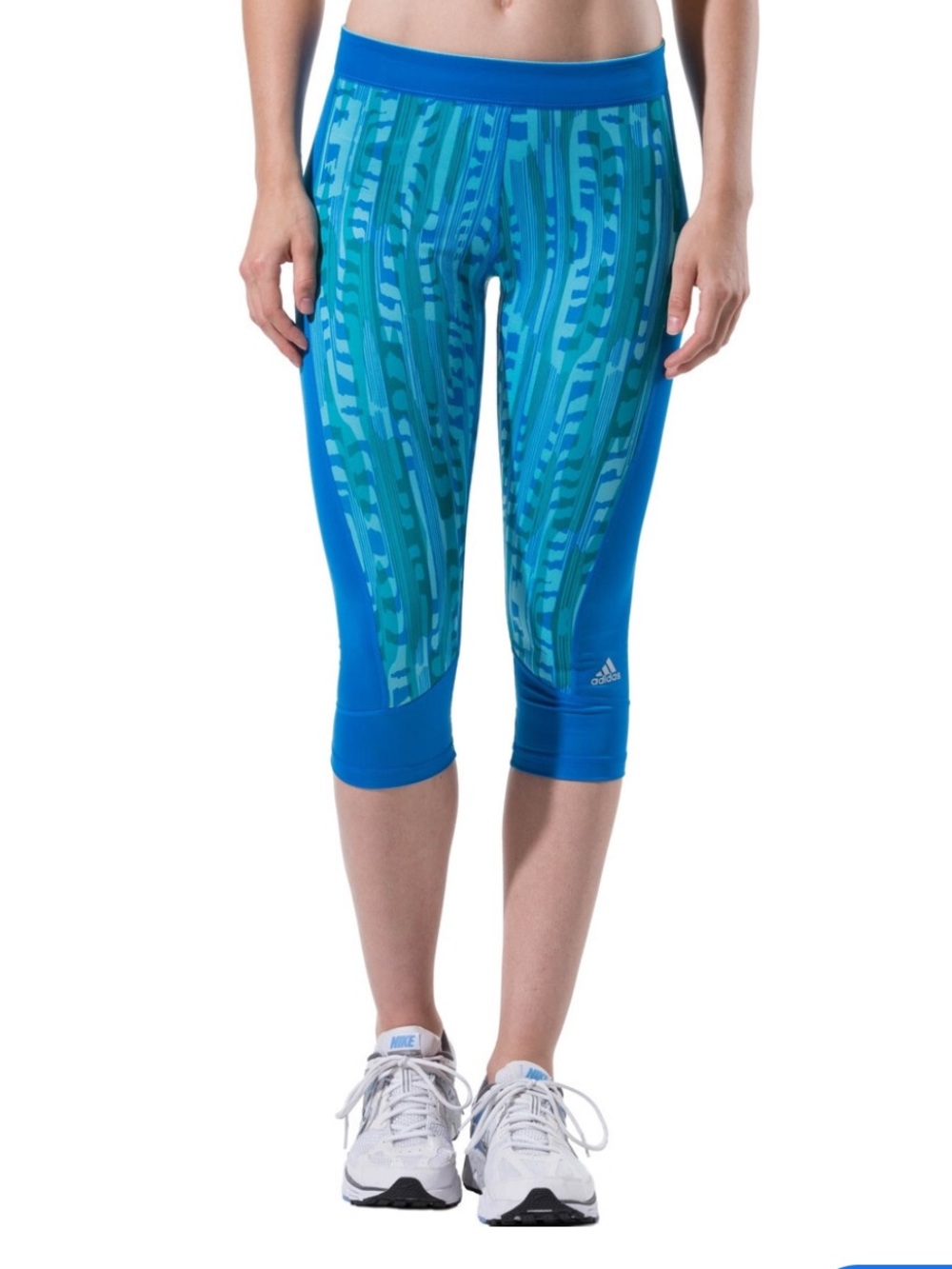 adidas Blue & Teal Striped Capri Leggings | Activewear